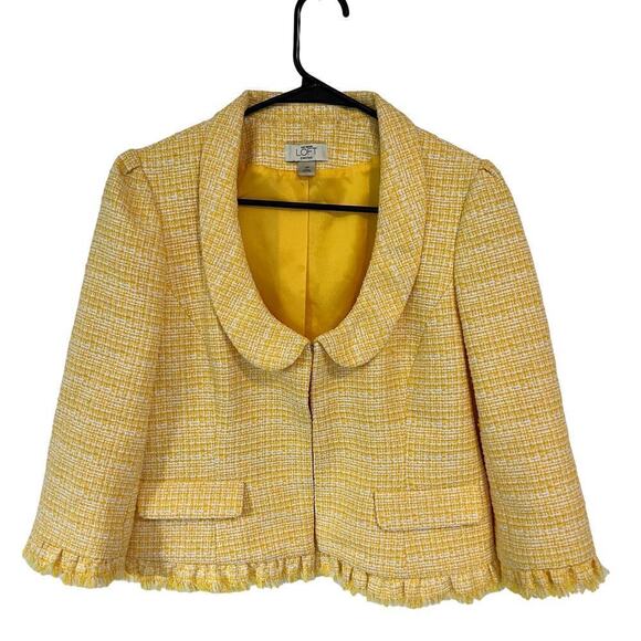 Ann Taylor LOFT Jackets & Blazers - LOFT Ann Taylor Tweed Frayed Hem Cropped Blazer Yellow Women's Size 10 Petite